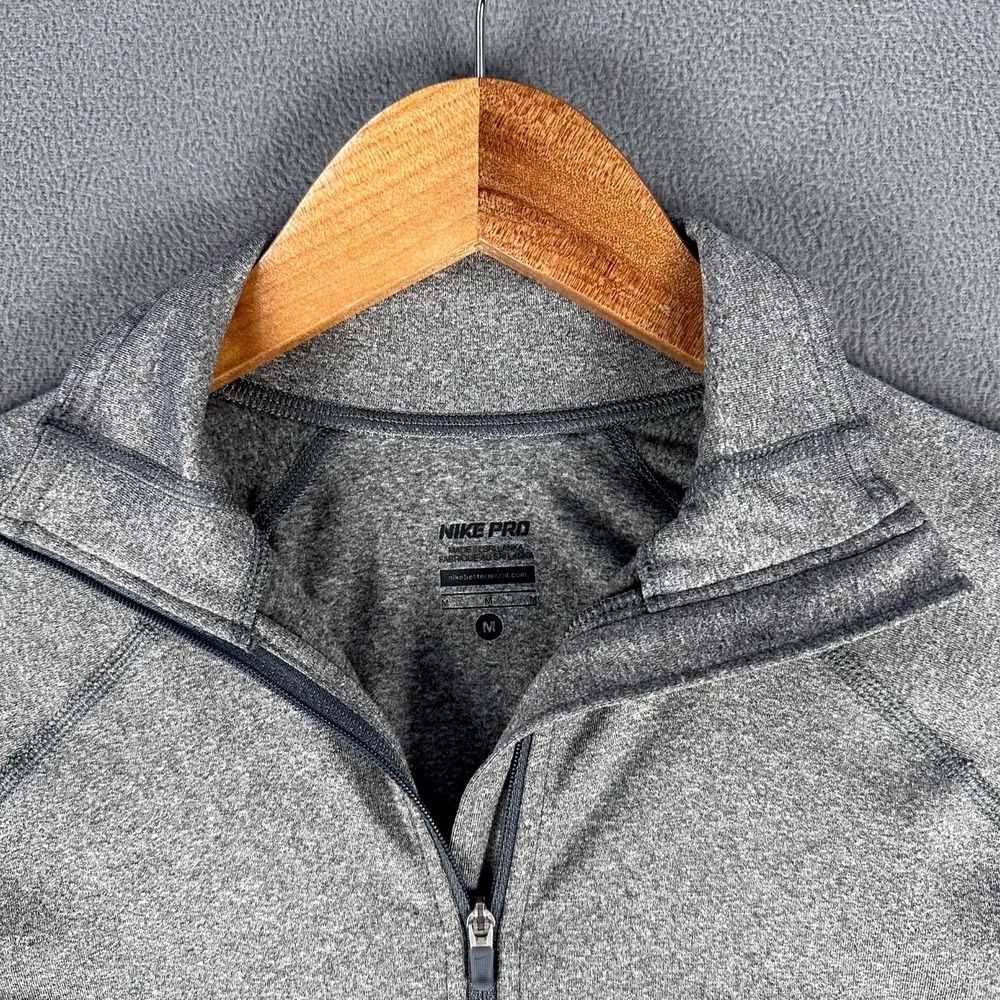 Nike Half Zip Womens Medium Grey Pro Hyperwarm‎ Thumb Loop Performance Running - Picture 3 of 9